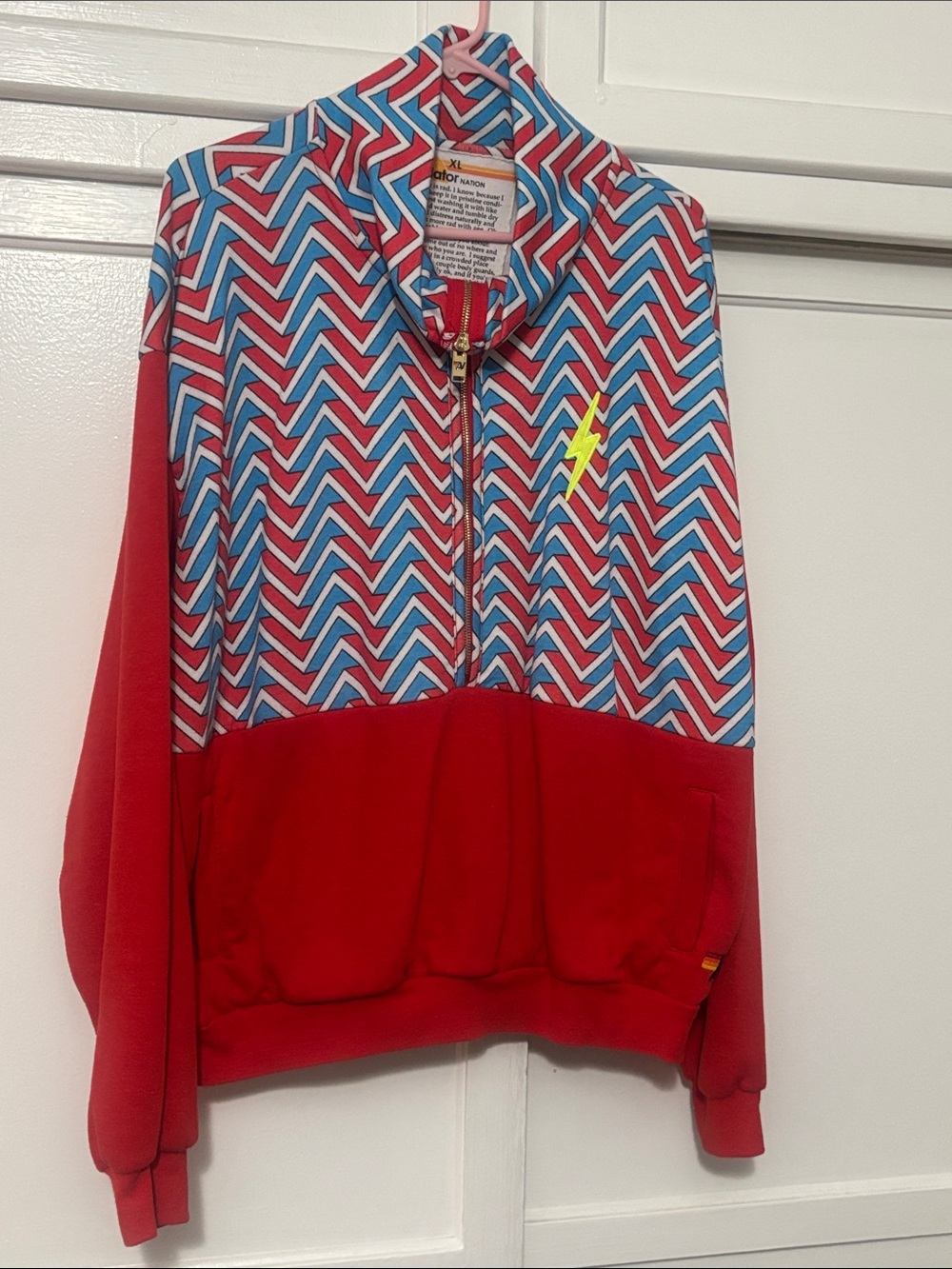 Aviator Nation Geometric Bolt Stitch Half Zip Sweatshirt Unisex Size XL EUC